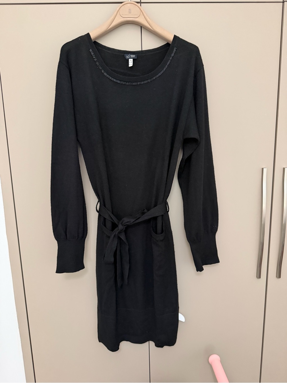 Armani Jeans Black Long-Sleeve Knit Belted Dress
